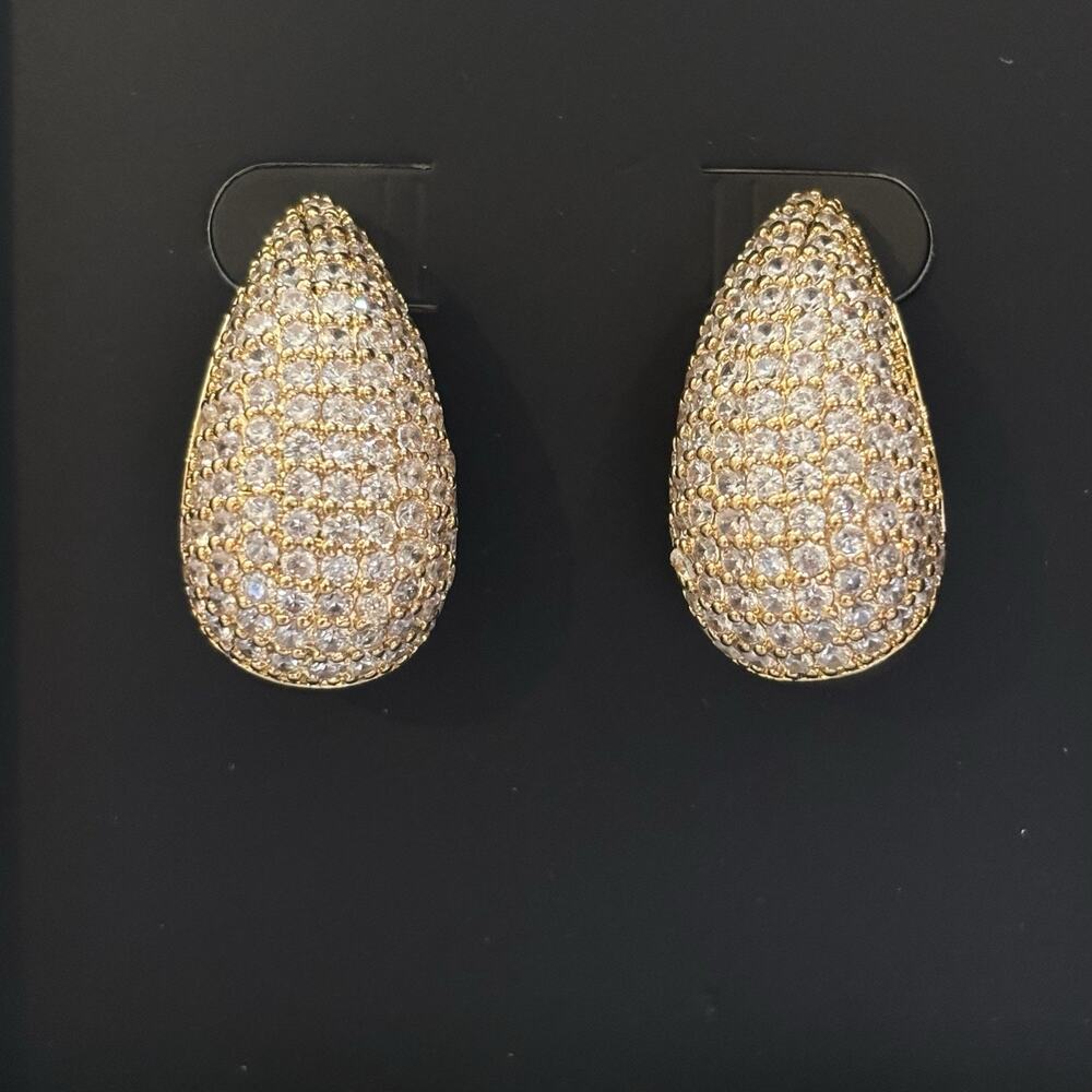 Jewels By Sunaina Narnia Pave CZ Domed Teardrop Stud Earrings Gold Plated NWT